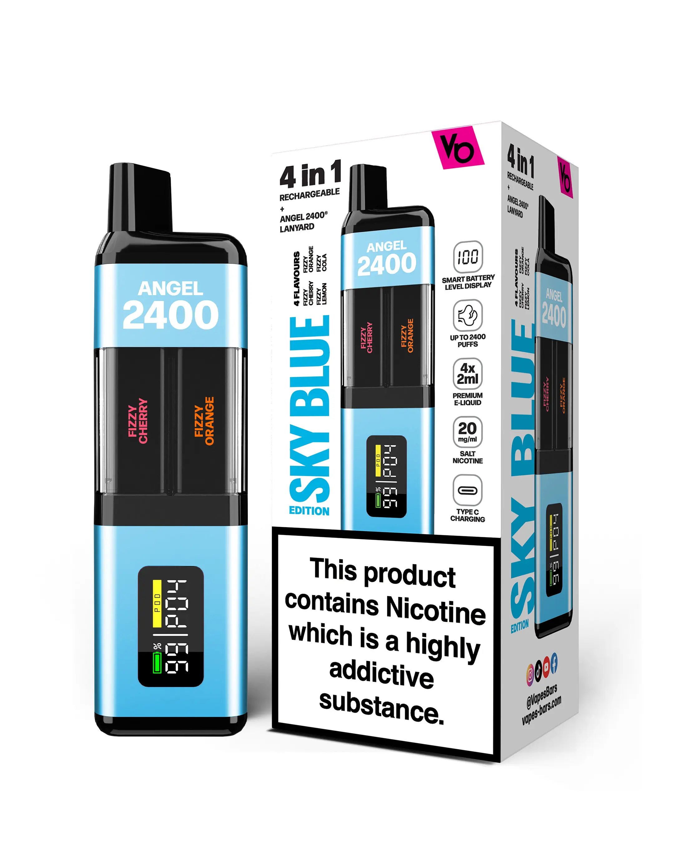 Sky Blue Edition Angel 2400 Rechargeable Disposable Vape by Vapes Bars 20mg 